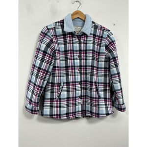 Girls Soho Threads Fleece Shirt Jacket Large 14-16 Blue Plaid Snap Front Lined